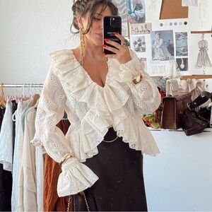 H&M Cream Lace Ruffle Blouse